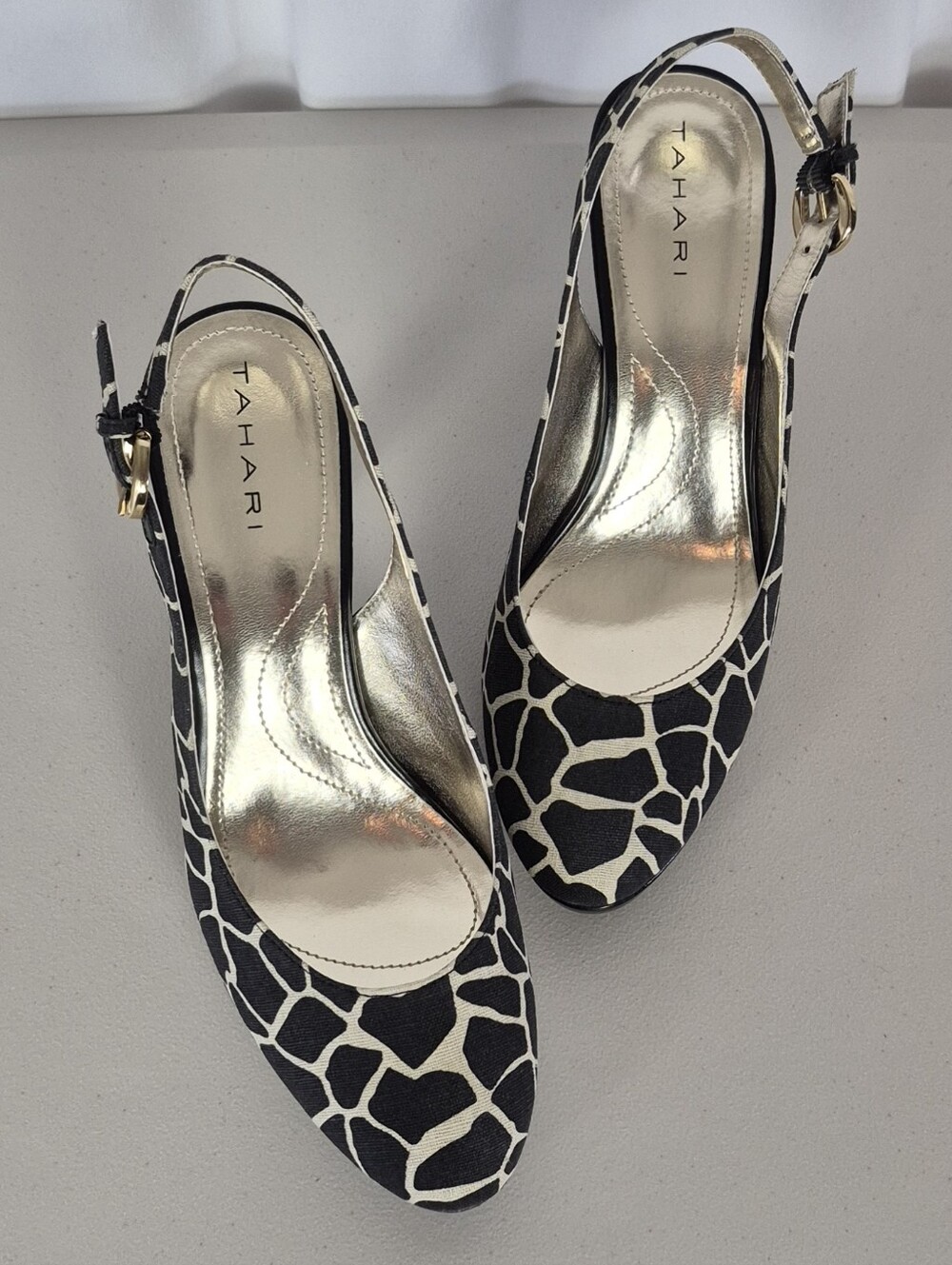 Tahari Carolyn Giraffe-Print Canvas Slingback Platform Pumps - Size 7.5